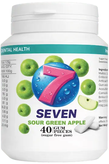 Seven Gum Sour Green Apple — 40-piece bottle